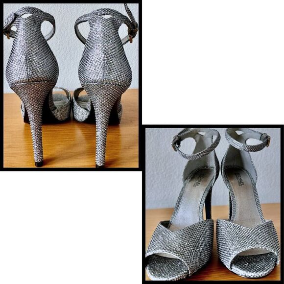 Michael Kors Womens Cambria Glitter Metallic Silver‎ Ankle Strap Sandals Sz 5.5M - Picture 7 of 7